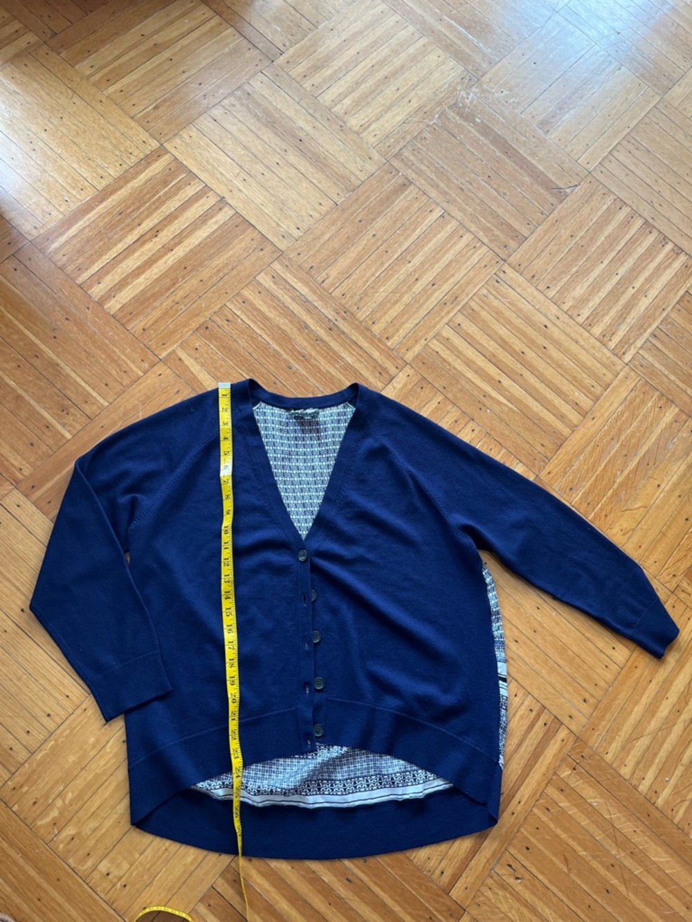 Lord & Taylor • Merino Navy-Purple V-Neck Button Front Cardigan